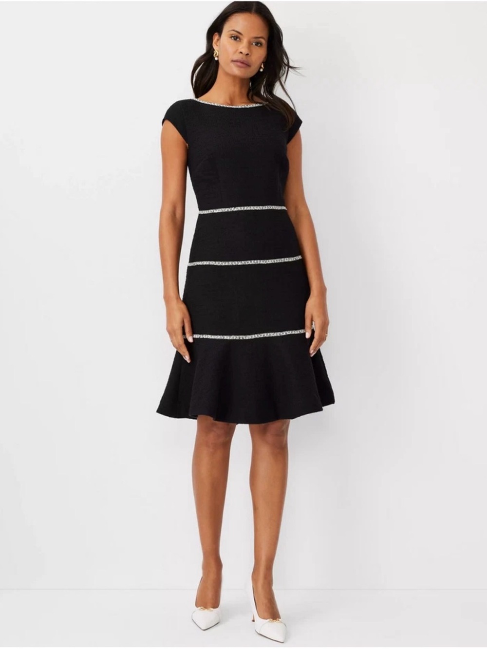 Ann Taylor‎ Gray Tweed Fit & Flare Dress Women 2P Petite Work